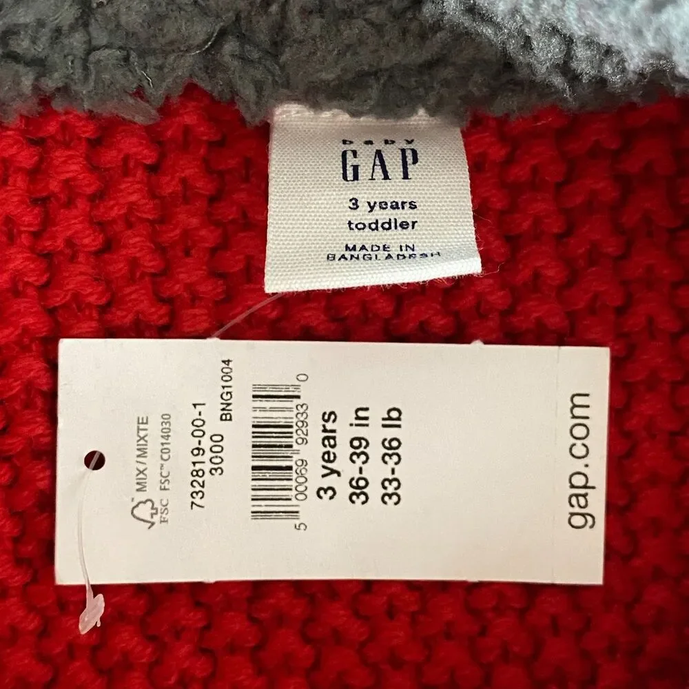 New Gap Toddler Mockneck Cable-Knit Red Sweater Boy's Size 3T